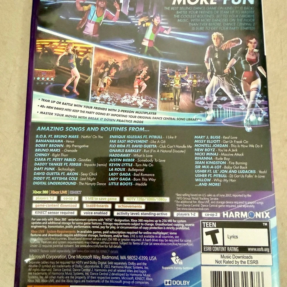Dance LOT Dance Central 2 & Just Dance 3 Xbox 360 Kinect both WORK